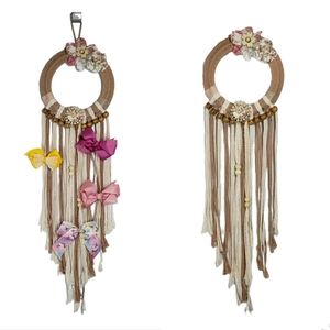 Handmade Hanging Bow Holder Cream Beige Rose